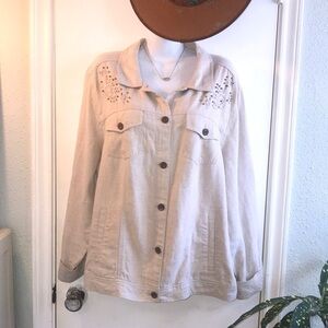 Charter Club Tan 100% Linen Lagenlook Coastal Beaded Jacket Size 2X